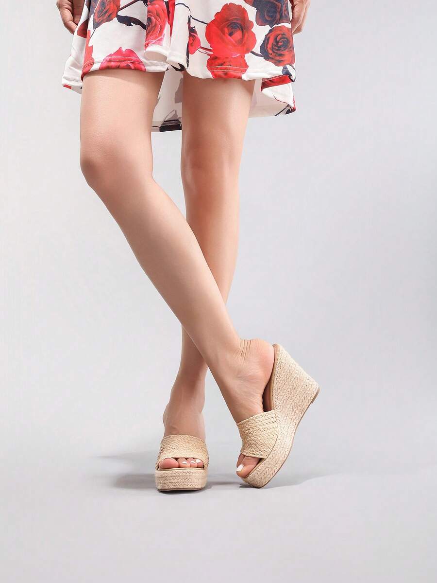 Cork Wedge Sandal - Women's Rope Platform Wedge Sandals, Woven