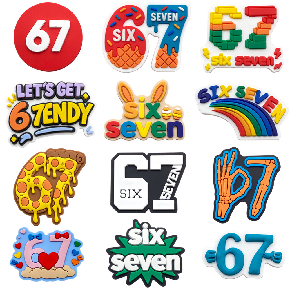 Croc Style Clog - 12Pcs 67 Number Shoe Charms for
