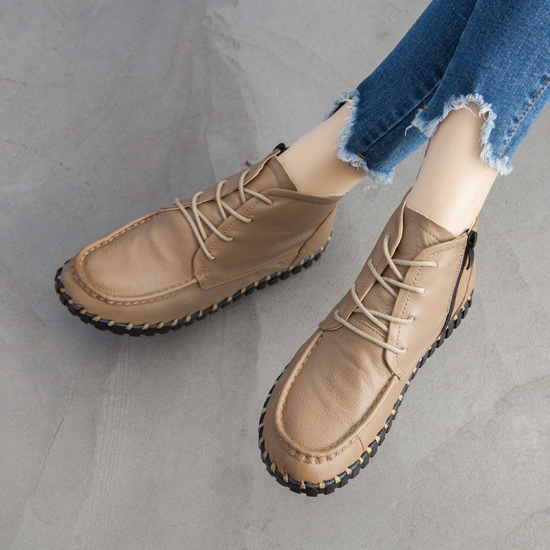 Oxford Lace Up Women - Real Leather Boots Women's Autumn Lace