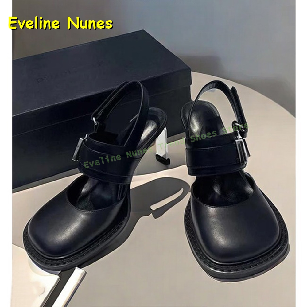 Square Toe Mule - Women's Black Square Toe Buckle Slingback