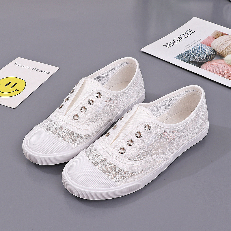 Women Shoes Sale - Fashion Lace White Canvas Shoes Women
