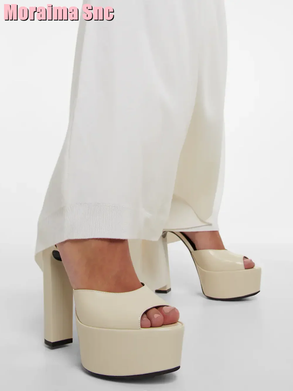 Women Shoes Model - Peep Toe Platform Patent Leather Sandals