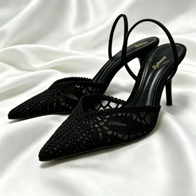 Women Shoes Model - Novely Hollow Woven Design Heels for
