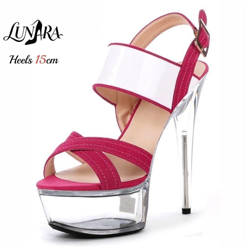 Platform Mule Heel - 15cm/6Inch Clear Platform Stiletto Sandals Pink