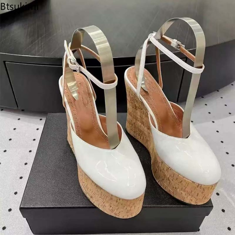 Cork Wedge Sandal - Women's Patent Leather Wedge Sandals Ankle