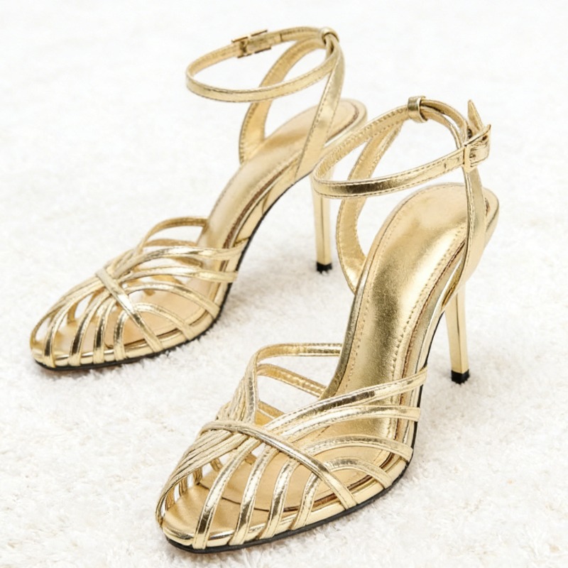 Women Shoes Model - Sexy Gold Hollow Narrow Band High