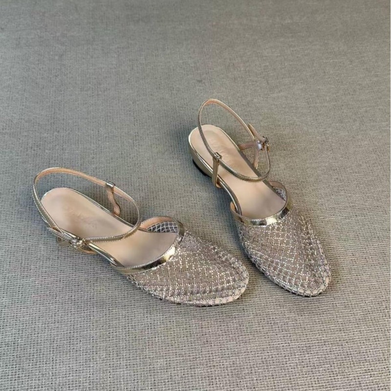 Women Shoes Model - French Rhinestone Beautiful Hollow Wedge Baotou