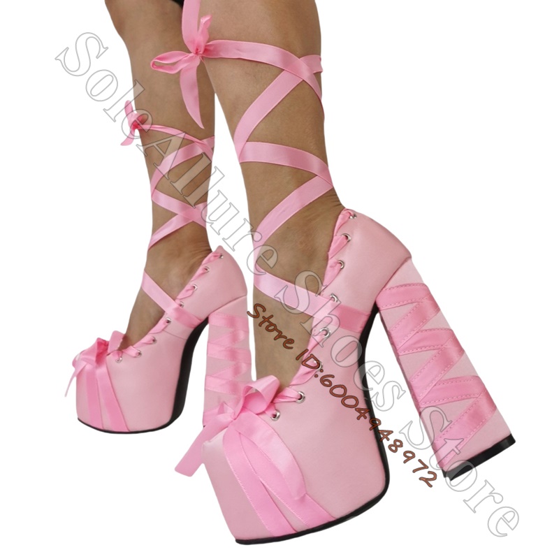 Satin Ribbon Wrap Platform Blo - Ribbon Tie Heel 评论和价格