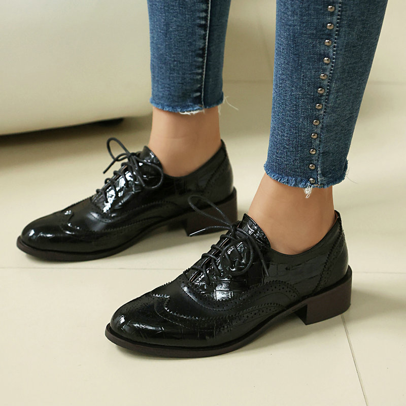Women Stone Print Brogue Oxfor - Oxford Lace Up Women 评论和价格