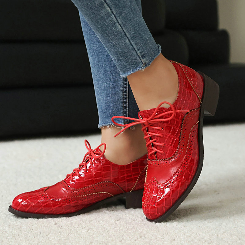 Women Stone Print Brogue Oxfor - Oxford Lace Up Women 评论和价格