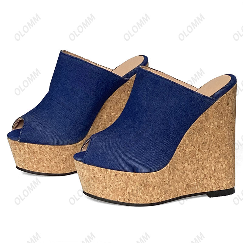 Olomm Handmade Women Mules San - Cork Wedge Sandal 评论和价格
