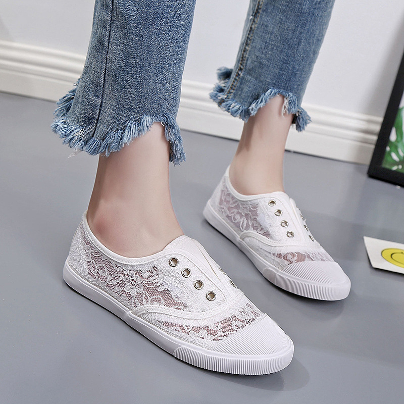 Fashion Lace White Canvas Shoe - Women Shoes Sale 评论和价格
