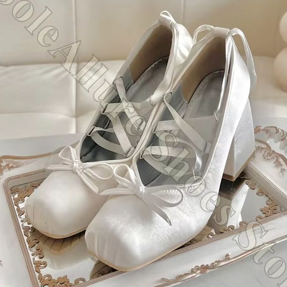 Women Ballet Flats Y2K Satin R - Ribbon Tie Heel 评论和价格