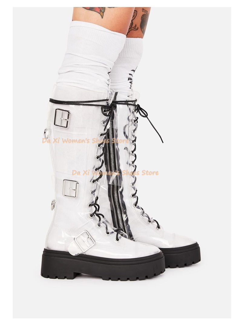 Round Head Transparent Materia - Knee High Boots Women 评论和价格