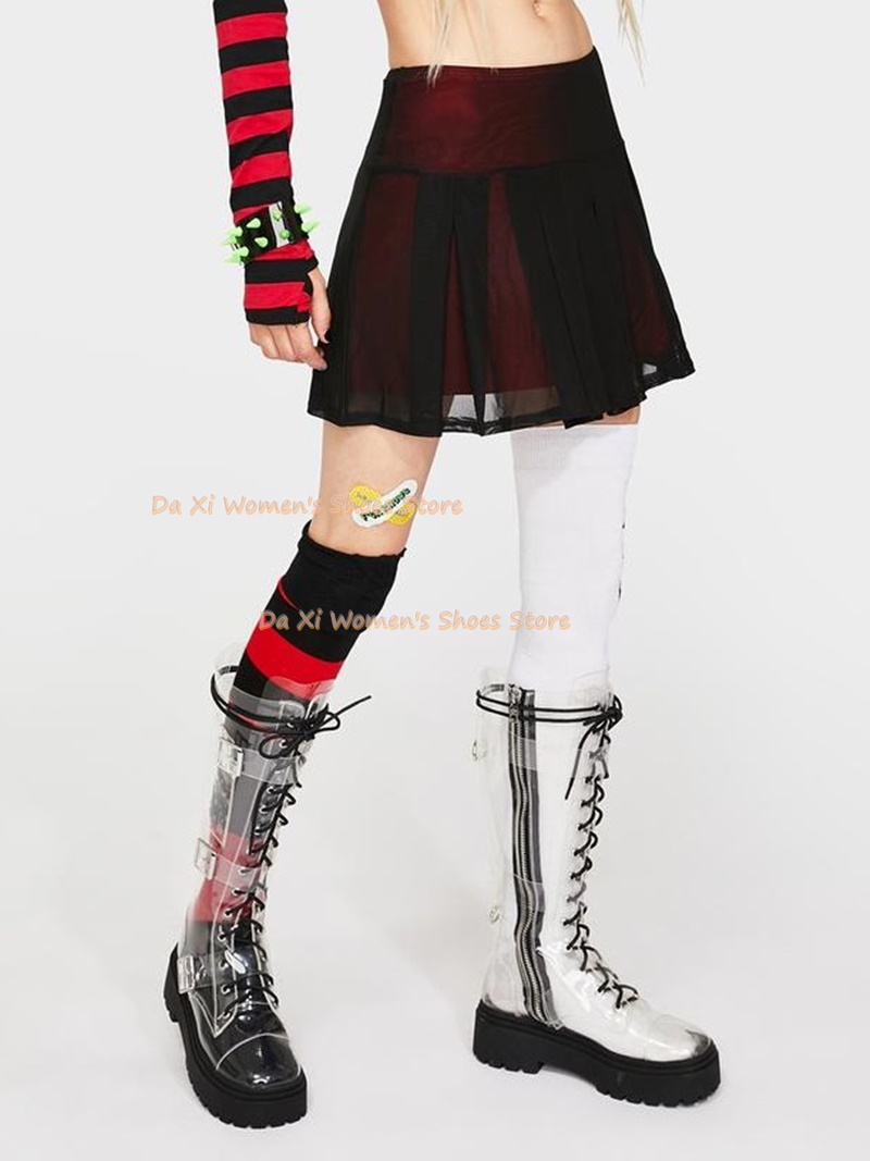 Round Head Transparent Materia - Knee High Boots Women 评论和价格