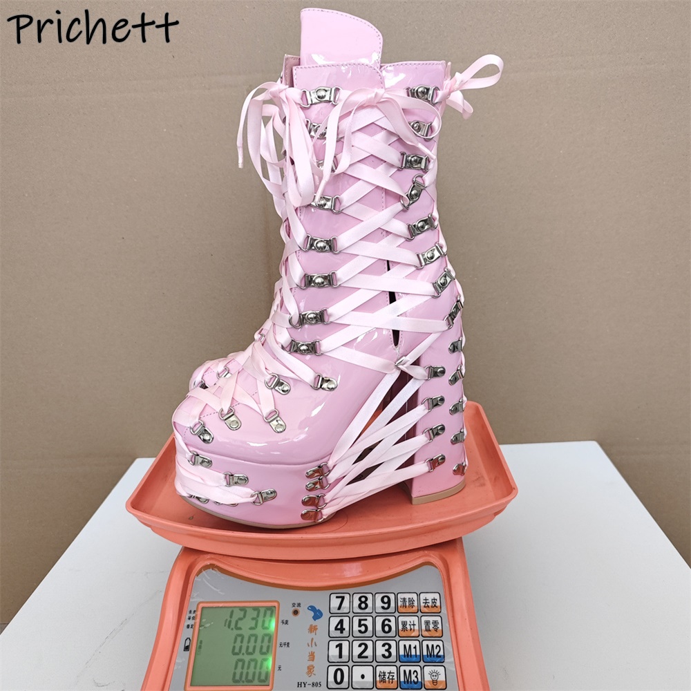Black Pink Cross Tied Ankle Bo - Ribbon Tie Heel 评论和价格