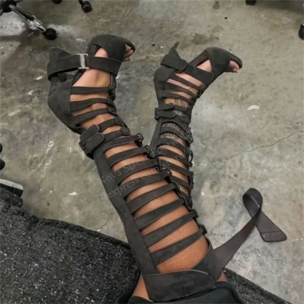 Gladiator Hollow Belt Buckle K - Knee High Boots Women 评论和价格