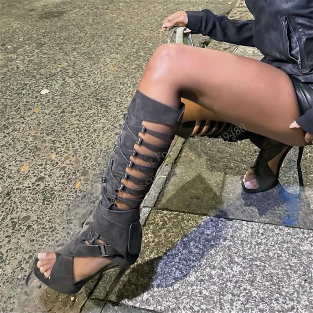 Gladiator Hollow Belt Buckle K - Knee High Boots Women 评论和价格