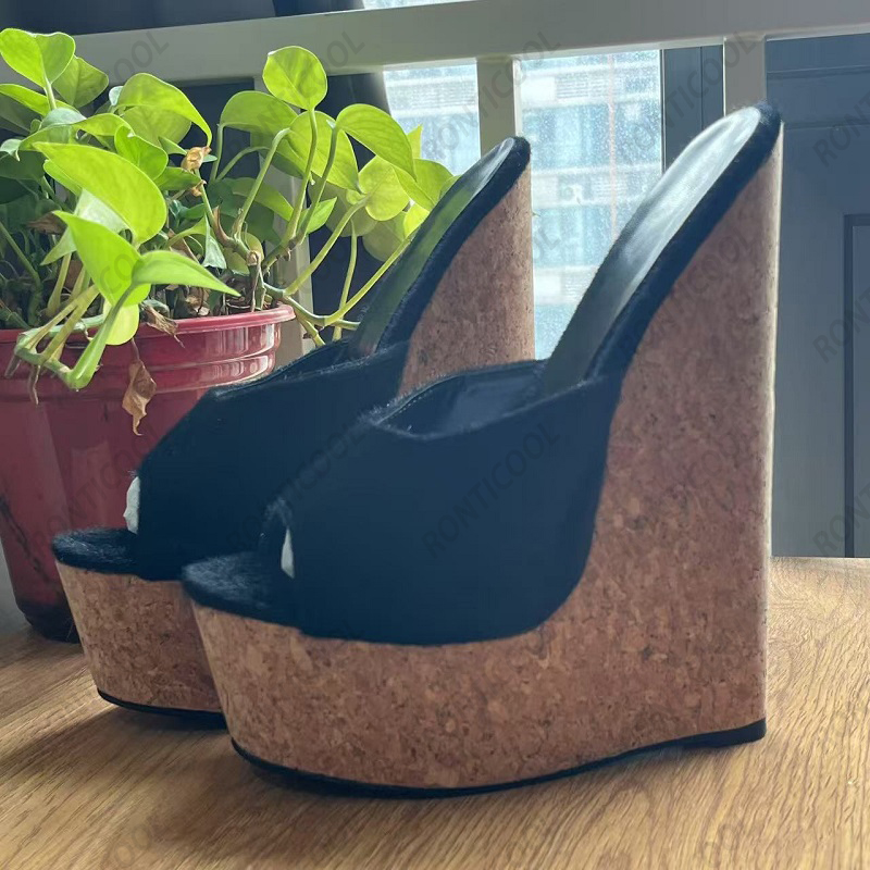 Ronticool Handmade Women's Bla - Cork Wedge Sandal 评论和价格