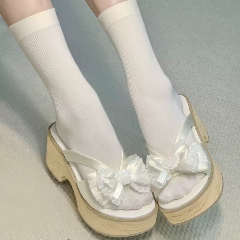 Sweet Bow Wood Grain Thick Bot - Women Shoes Japan 评论和价格