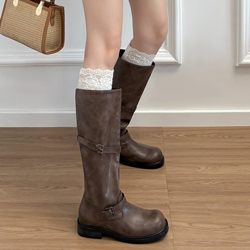 Vintage Belt Buckle Women Knee - Knee High Boots Women 评论和价格