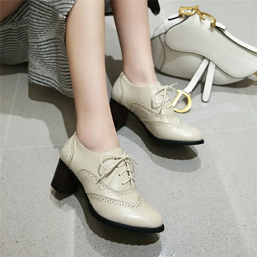 British Women Oxfords High Blo - Oxford Lace Up Women 评论和价格
