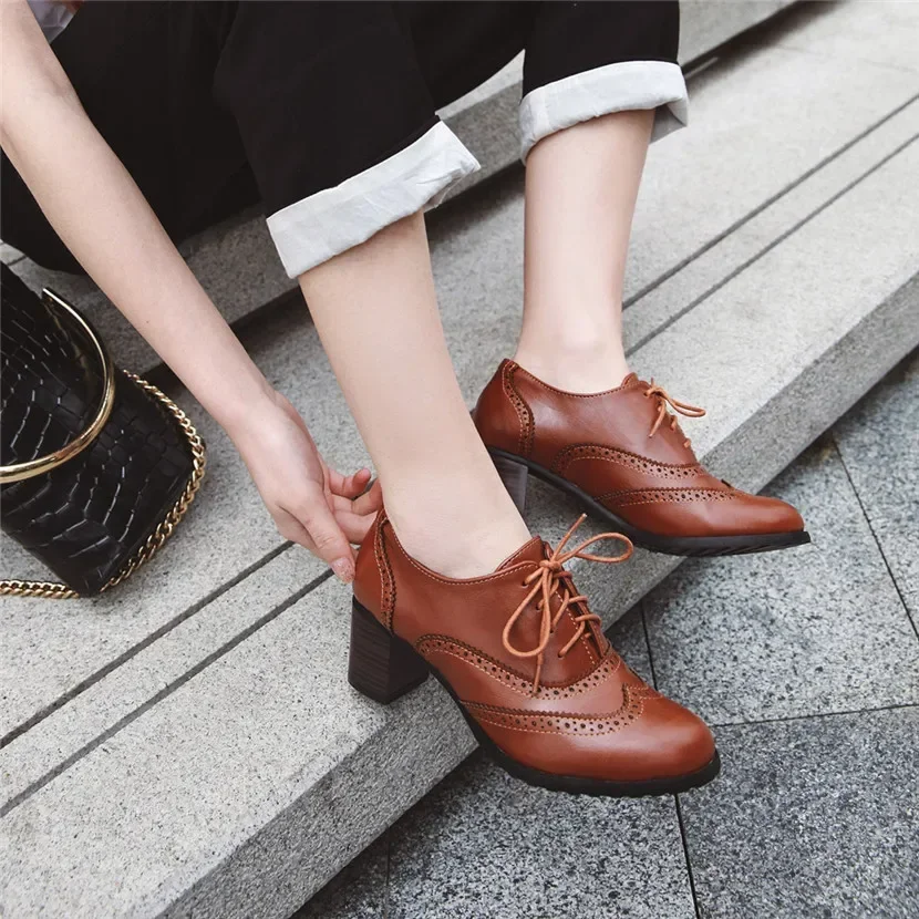 British Women Oxfords High Blo - Oxford Lace Up Women 评论和价格