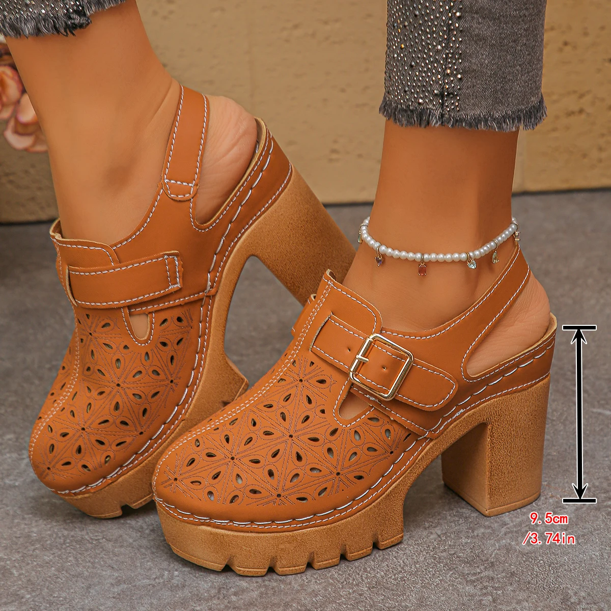 Large Size Women's Thick Heel  - Square Toe Mule 评论和价格