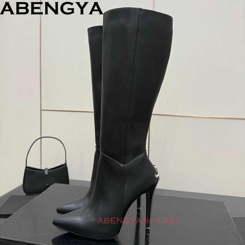 Sexy Black Leather Knee High B - Knee High Boots Women 评论和价格