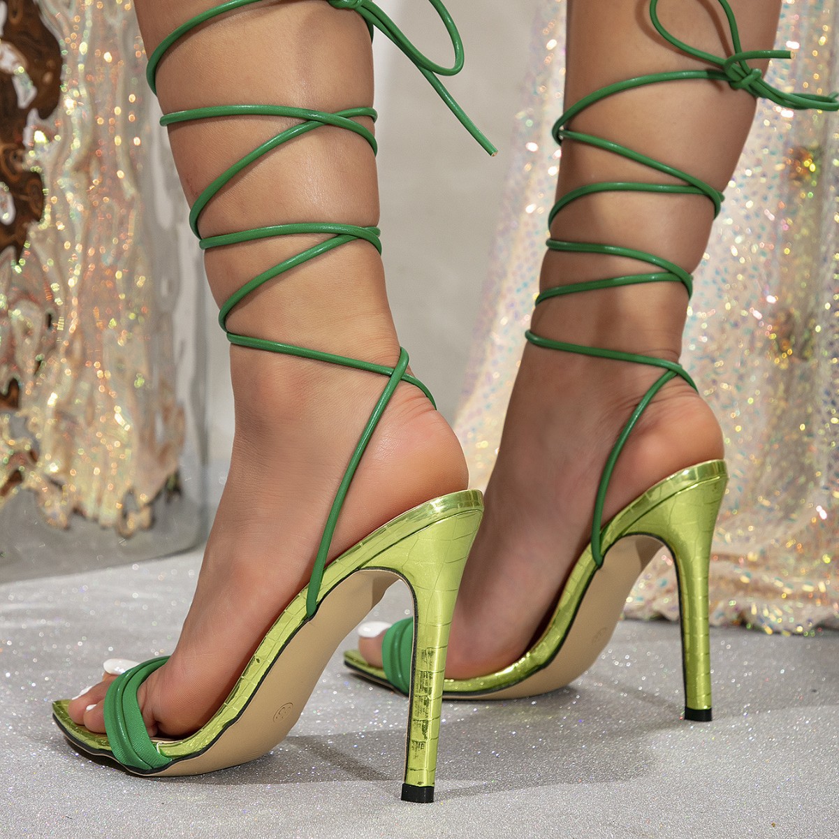 Ladies Green High Heel Sandals - Oxford Lace Up Women 评论和价格