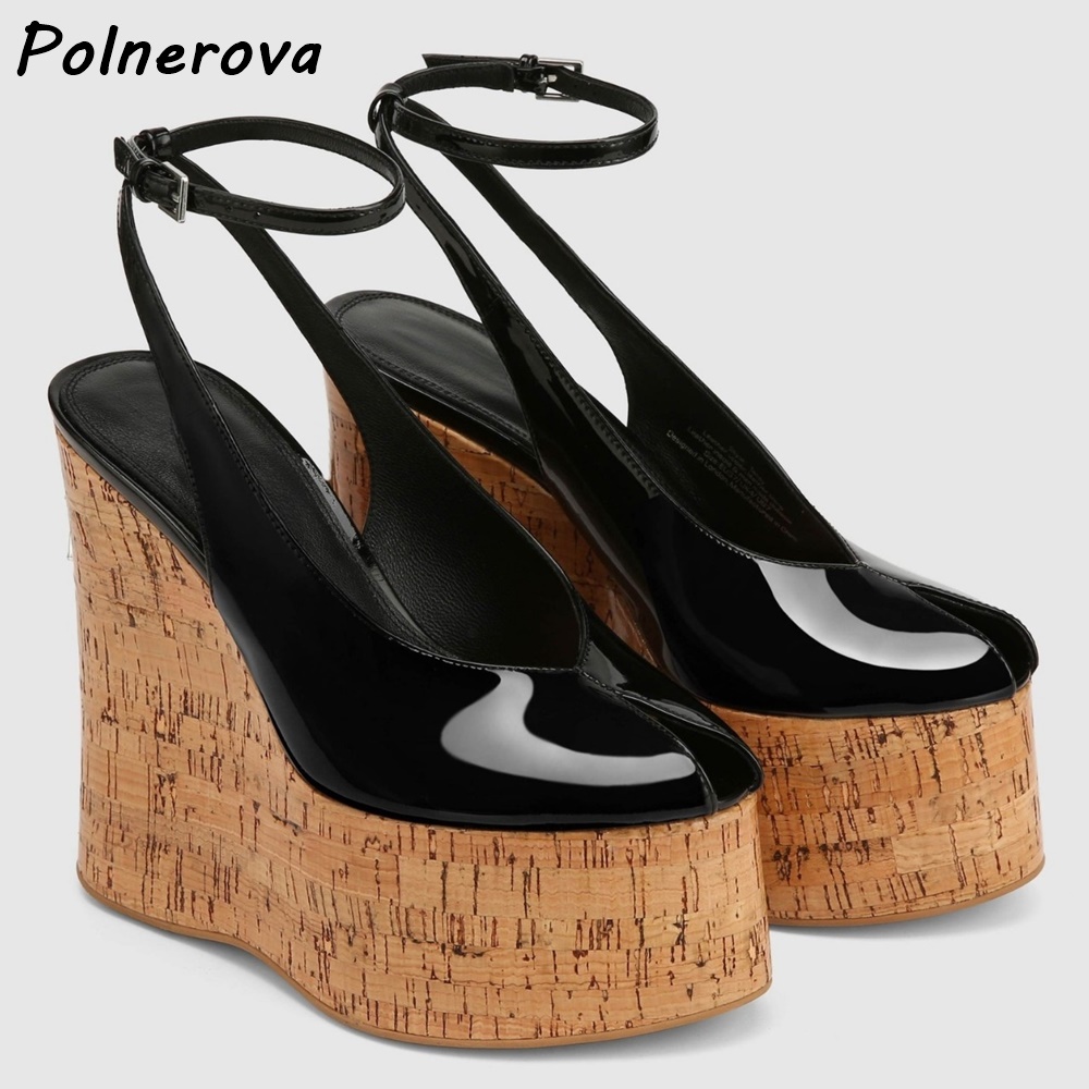Patent Leather Wedge Platform  - Cork Wedge Sandal 评论和价格